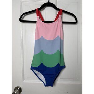 Mini Boden Cross-back Multi Colored Wave Pattern Girls Swimsuit Size 9-10Y NWT